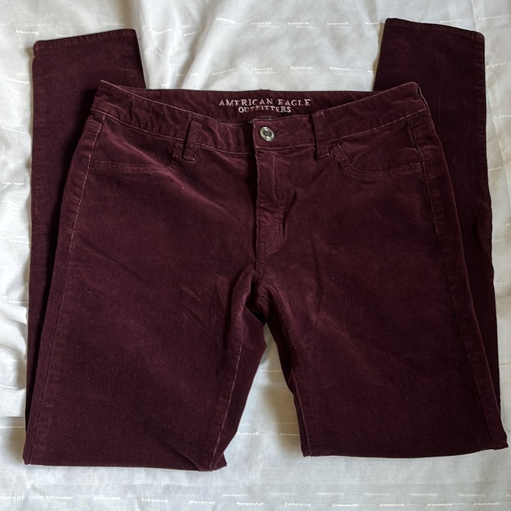 American Eagle Maroon Corduroy Jeggings, 8 Long